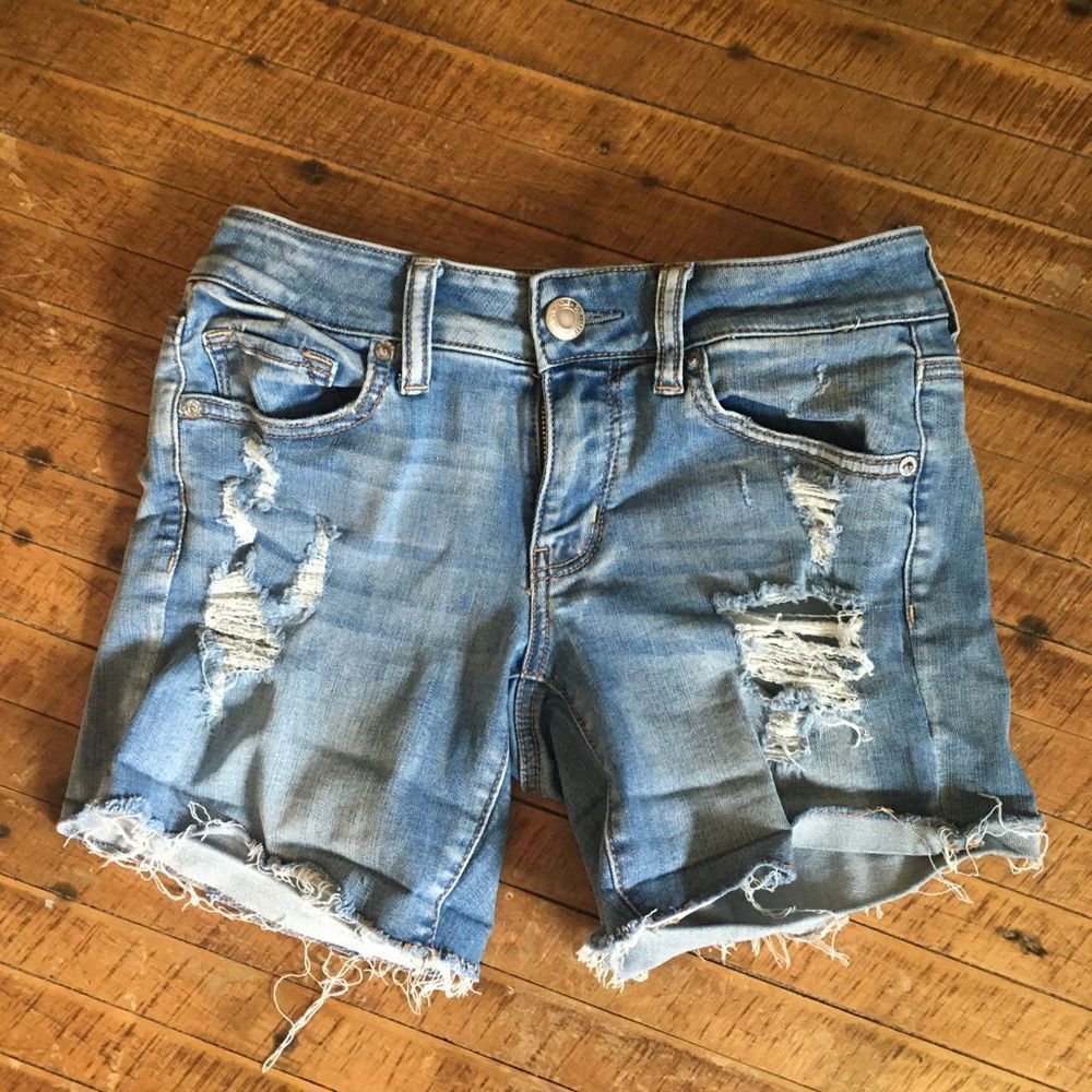 American Eagle Outfitters Distressed Light Blue Denim Jean Shorts